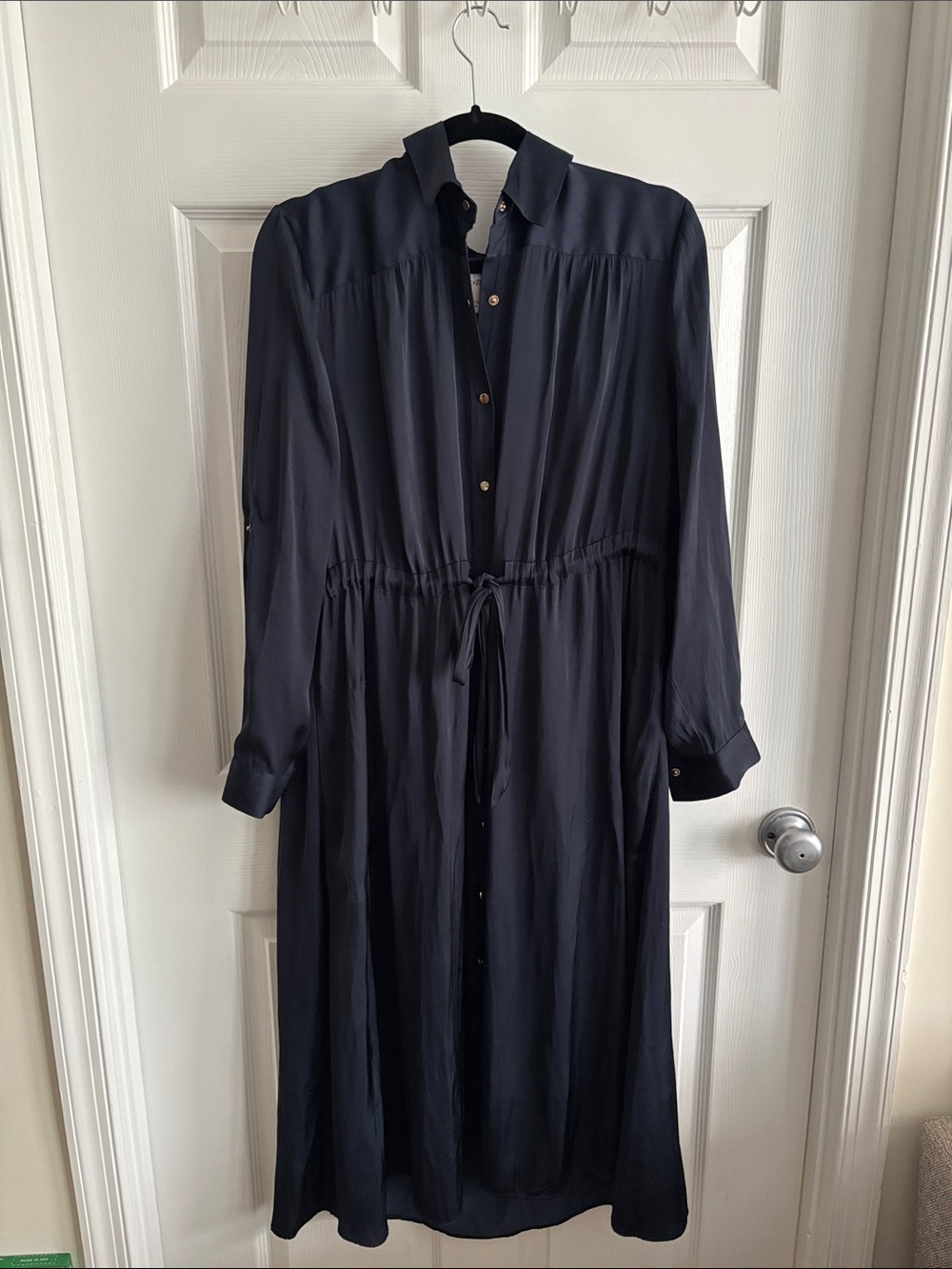 NIC+ZOE Navy Long-Sleeve Shirt Dress with Drawstring